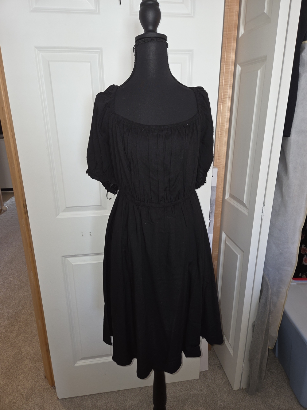 torrid Black Square Neck Puff Sleeve Midi Dress with Gathered Bodice*